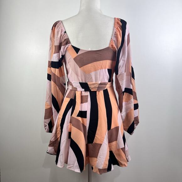 Anthropologie Hutch New Geo Wrap Mini Dress XS Petite Long Puff Sleeves V Neck - Picture 8 of 14